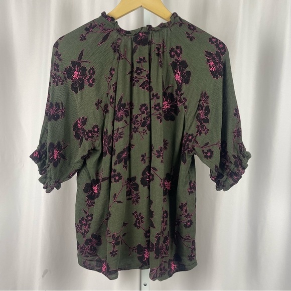 Mod Lusive Large Multicolored Blouse Puff Sleeves Mandarin Collar Retro Boho - Picture 2 of 8